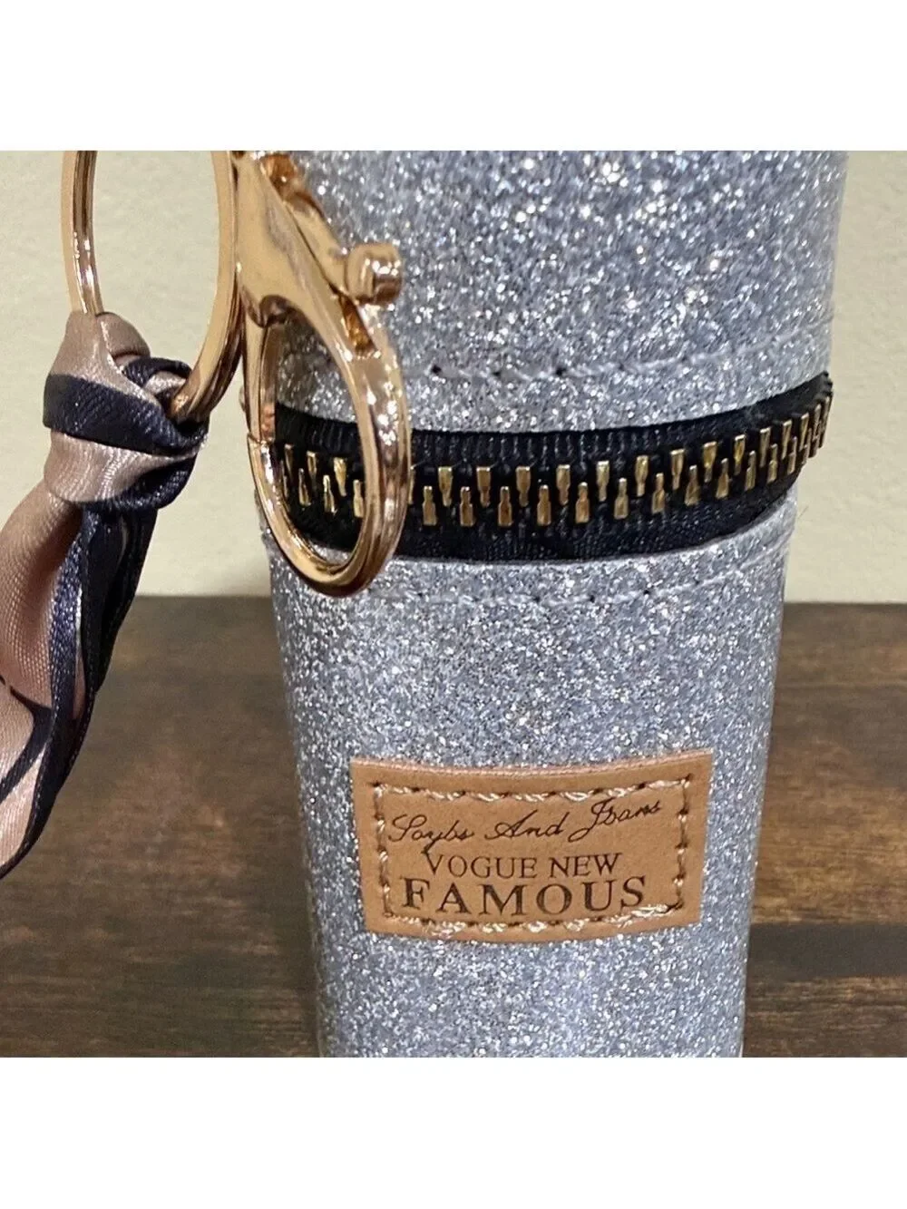 Silver Lip Gloss Case Keychain Holder